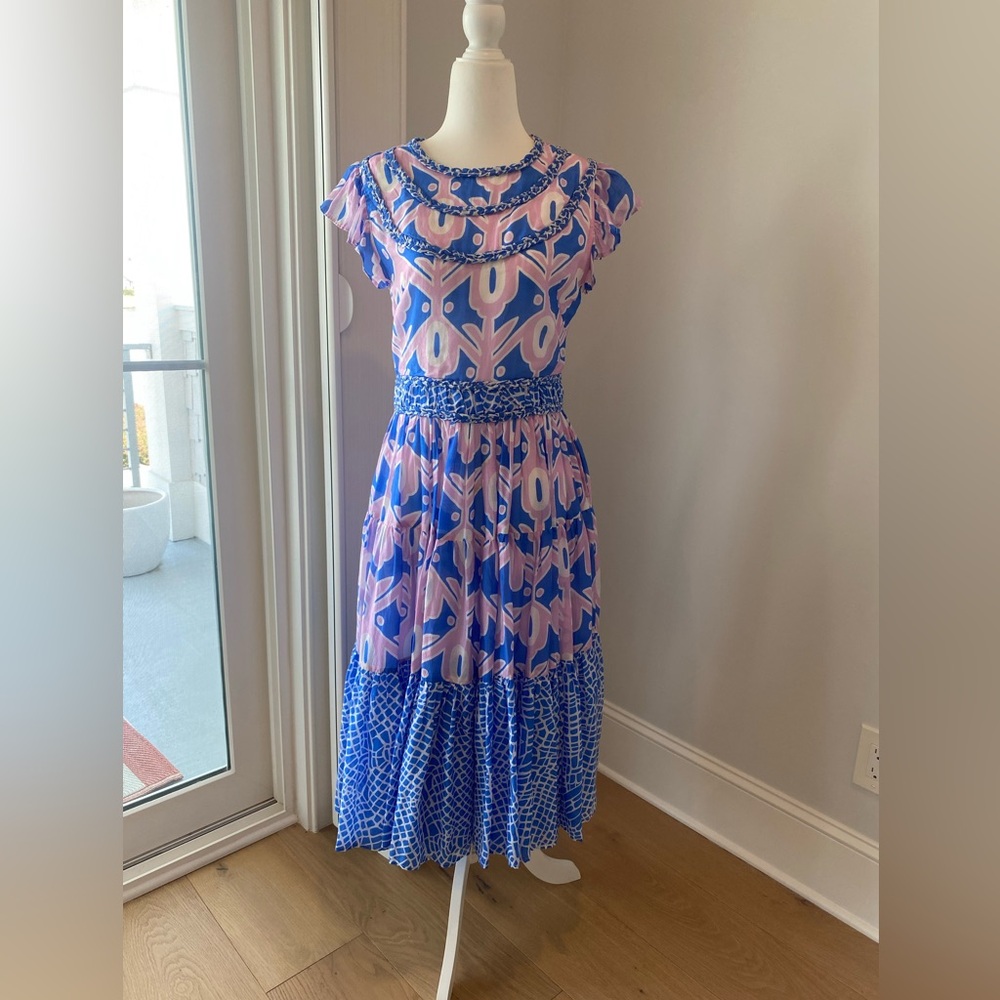 CK Bradley - small Blue and Pink Patterned midi Dress